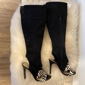 NEW GUESS Black High Heel Suede Open-Toe Tall Boots